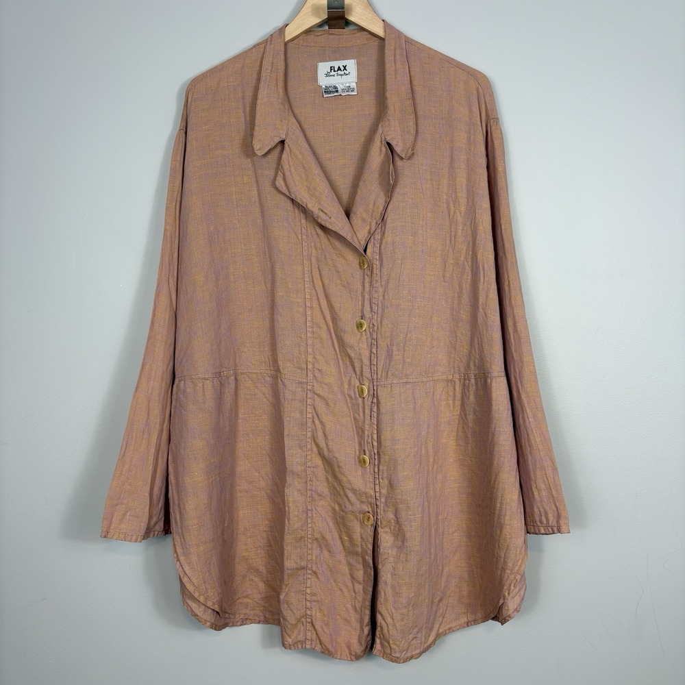 Vtg FLAX by Jeanne Engelhart Linen Jacket Blazer in Pink Orange Size Medium